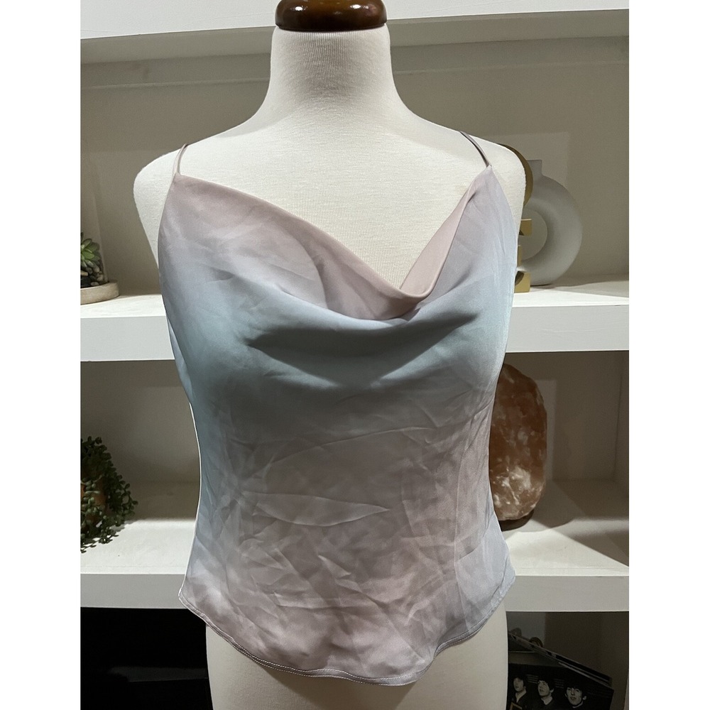 Babaton Ombre‎ Cowl Neck Camisole Satin Lavender Blue Spaghetti Strap Top Small